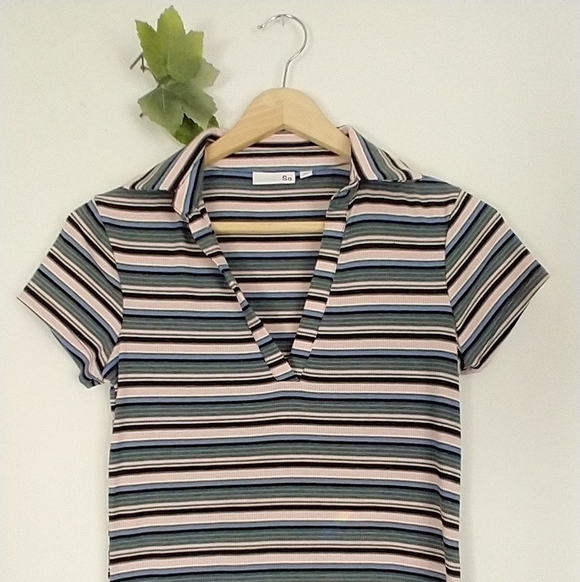 So 90's Y2K Grunge Striped Collared Midi Dress Size Small - Picture 3 of 11